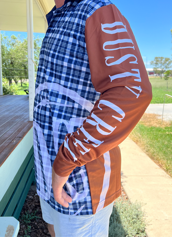 FISHING SHIRT UNISEX Tan Navy Check