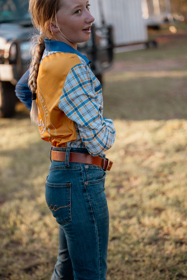 FISHING SHIRT KIDS Gold Navy Check