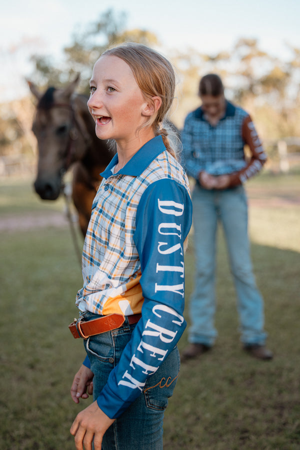 FISHING SHIRT KIDS Gold Navy Check