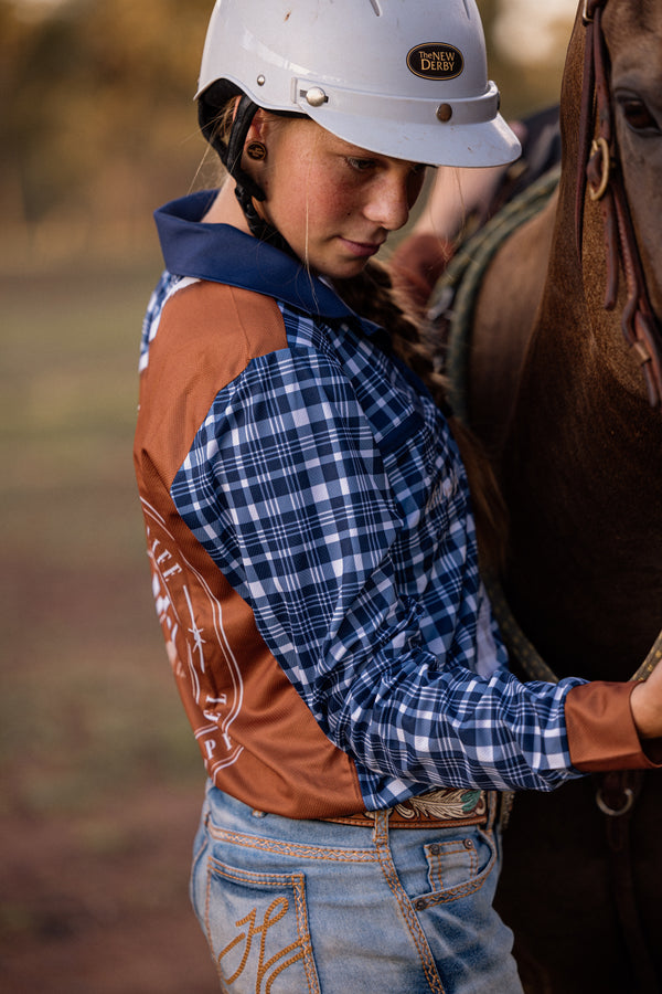 FISHING SHIRT UNISEX Tan Navy Check