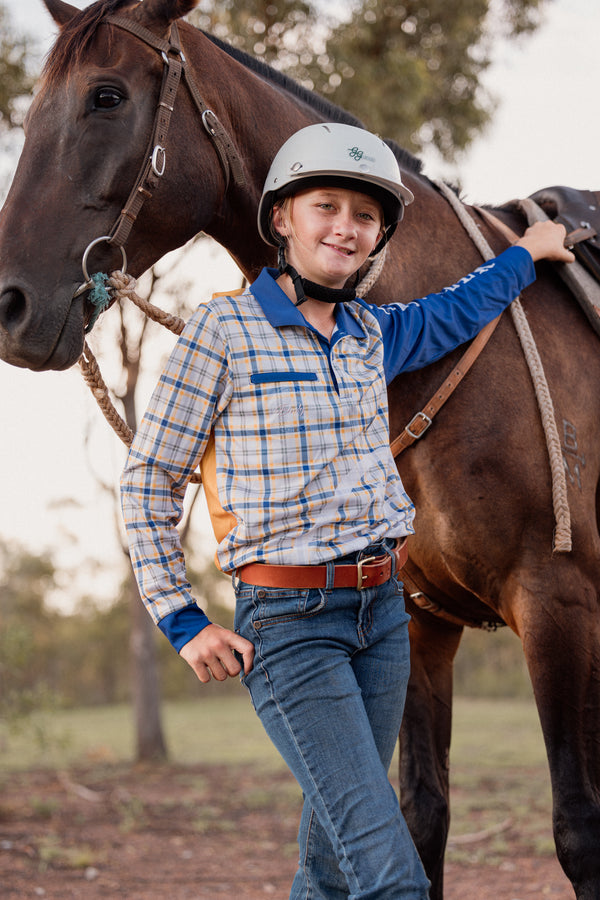 FISHING SHIRT KIDS Gold Navy Check