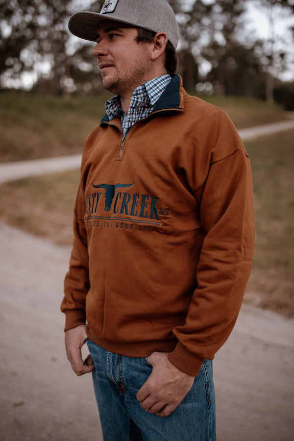 UNISEX ZIP UP SWEATER in Tan